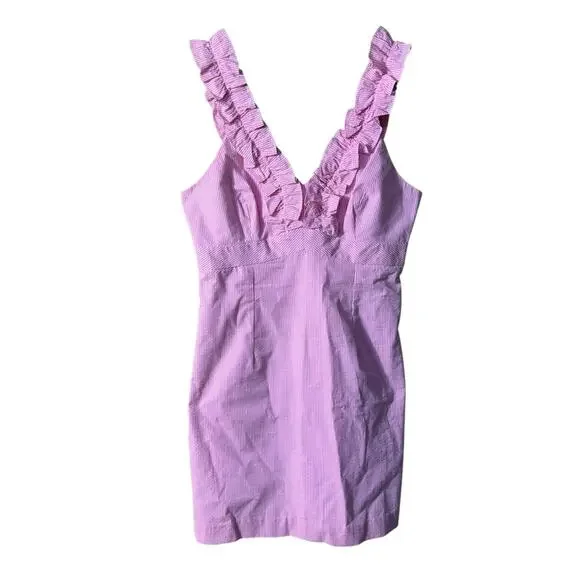Lilly Pulitzer Phoebe Pink Stripe Ruffle Dress Size 10  TOO SHORT for me. - Picture 4 of 12